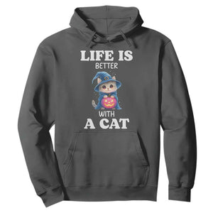 Halloween Kitty Hoodie Cute Life Is Better With A Cat TS12 Dark Heather Print Your Wear