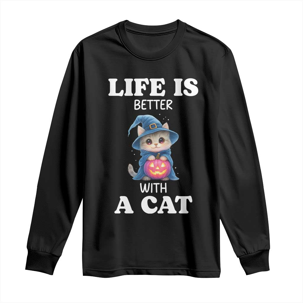 Halloween Kitty Long Sleeve Shirt Cute Life Is Better With A Cat TS12 Black Print Your Wear
