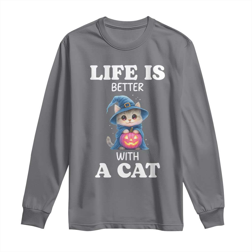 Halloween Kitty Long Sleeve Shirt Cute Life Is Better With A Cat TS12 Charcoal Print Your Wear