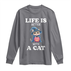 Halloween Kitty Long Sleeve Shirt Cute Life Is Better With A Cat TS12 Charcoal Print Your Wear