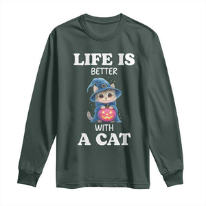 Halloween Kitty Long Sleeve Shirt Cute Life Is Better With A Cat TS12 Dark Forest Green Print Your Wear