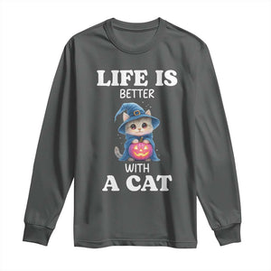 Halloween Kitty Long Sleeve Shirt Cute Life Is Better With A Cat TS12 Dark Heather Print Your Wear