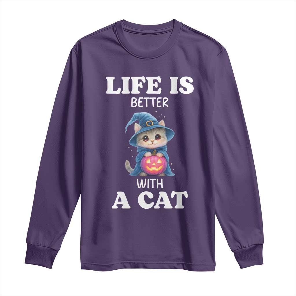 Halloween Kitty Long Sleeve Shirt Cute Life Is Better With A Cat TS12 Purple Print Your Wear