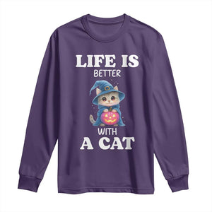 Halloween Kitty Long Sleeve Shirt Cute Life Is Better With A Cat TS12 Purple Print Your Wear