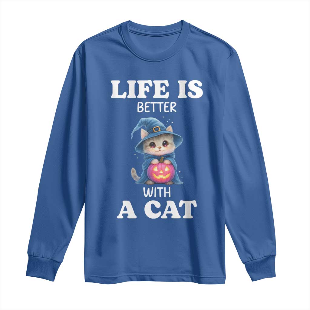 Halloween Kitty Long Sleeve Shirt Cute Life Is Better With A Cat TS12 Royal Blue Print Your Wear