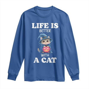 Halloween Kitty Long Sleeve Shirt Cute Life Is Better With A Cat TS12 Royal Blue Print Your Wear