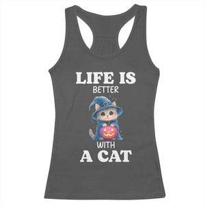 Halloween Kitty Racerback Tank Top Cute Life Is Better With A Cat TS12 Dark Heather Print Your Wear