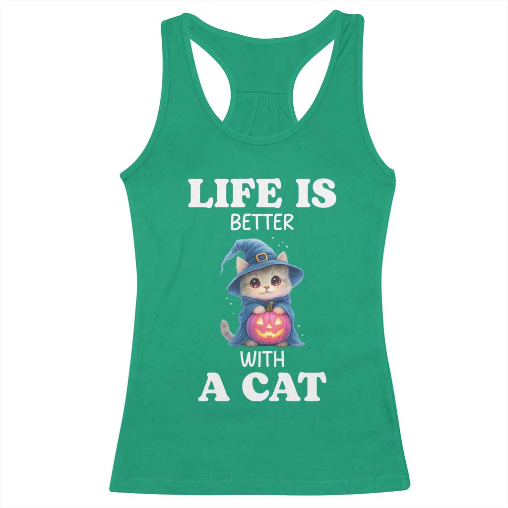 Halloween Kitty Racerback Tank Top Cute Life Is Better With A Cat TS12 Irish Green Print Your Wear