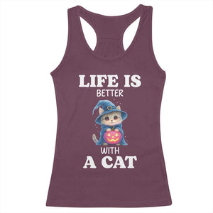 Halloween Kitty Racerback Tank Top Cute Life Is Better With A Cat TS12 Maroon Print Your Wear