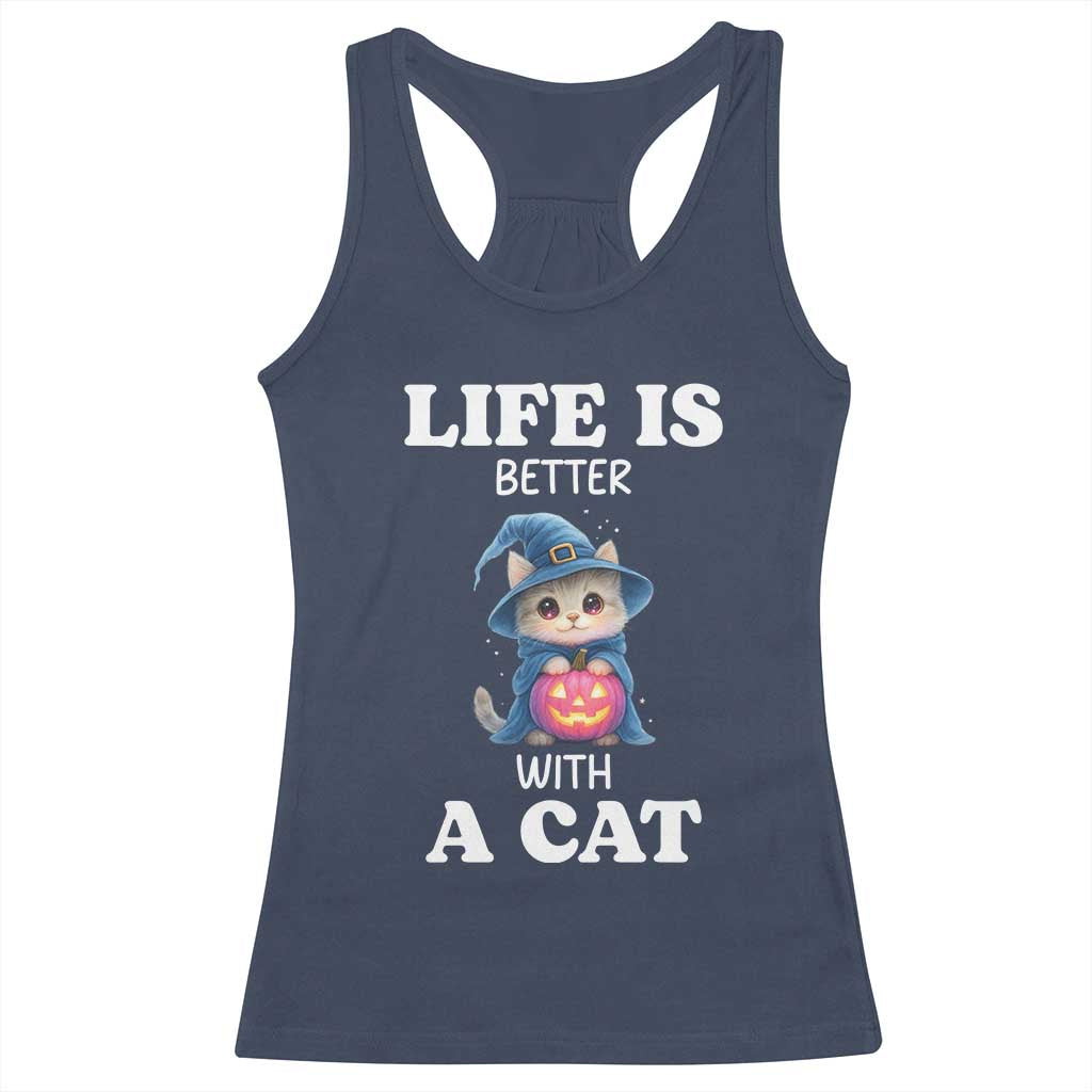 Halloween Kitty Racerback Tank Top Cute Life Is Better With A Cat TS12 Navy Print Your Wear