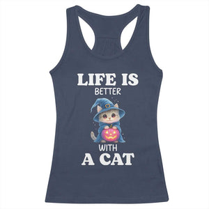 Halloween Kitty Racerback Tank Top Cute Life Is Better With A Cat TS12 Navy Print Your Wear