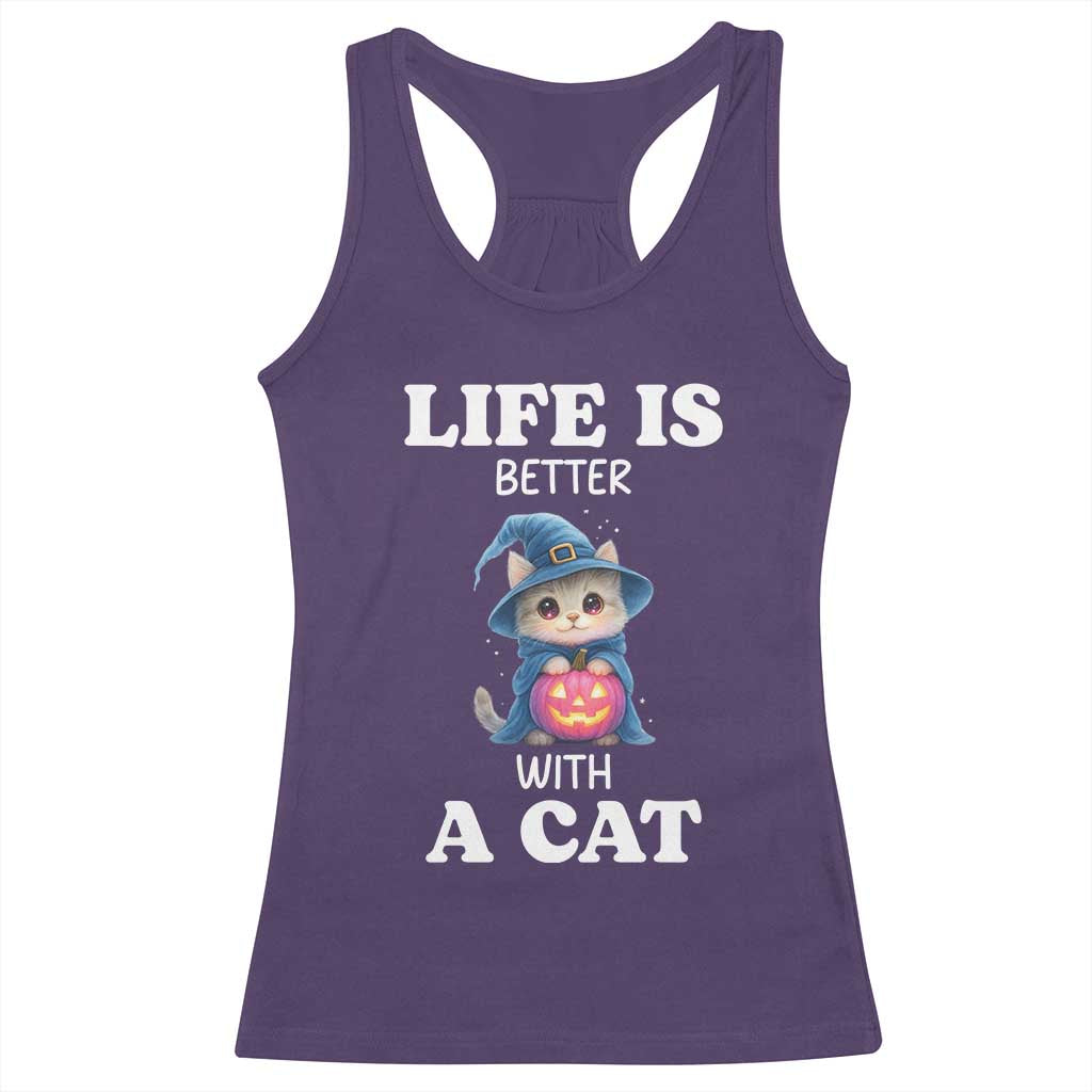 Halloween Kitty Racerback Tank Top Cute Life Is Better With A Cat TS12 Purple Print Your Wear
