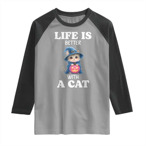 Halloween Kitty Raglan Shirt Cute Life Is Better With A Cat TS12 Sport Gray Black Print Your Wear