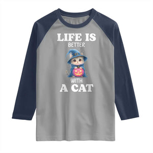 Halloween Kitty Raglan Shirt Cute Life Is Better With A Cat TS12 Sport Gray Navy Print Your Wear