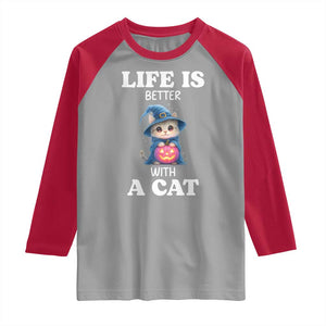 Halloween Kitty Raglan Shirt Cute Life Is Better With A Cat TS12 Sport Gray Red Print Your Wear