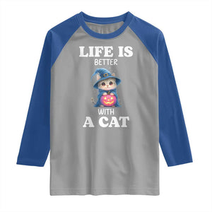 Halloween Kitty Raglan Shirt Cute Life Is Better With A Cat TS12 Sport Gray Royal Print Your Wear