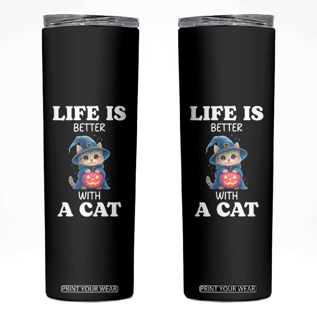 Halloween Kitty Skinny Tumbler Cute Life Is Better With A Cat TS12 Black Print Your Wear