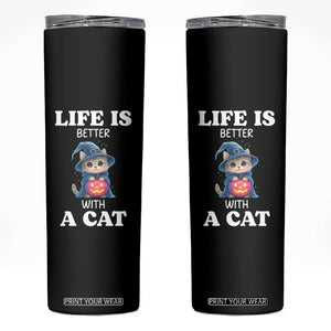 Halloween Kitty Skinny Tumbler Cute Life Is Better With A Cat TS12 Black Print Your Wear