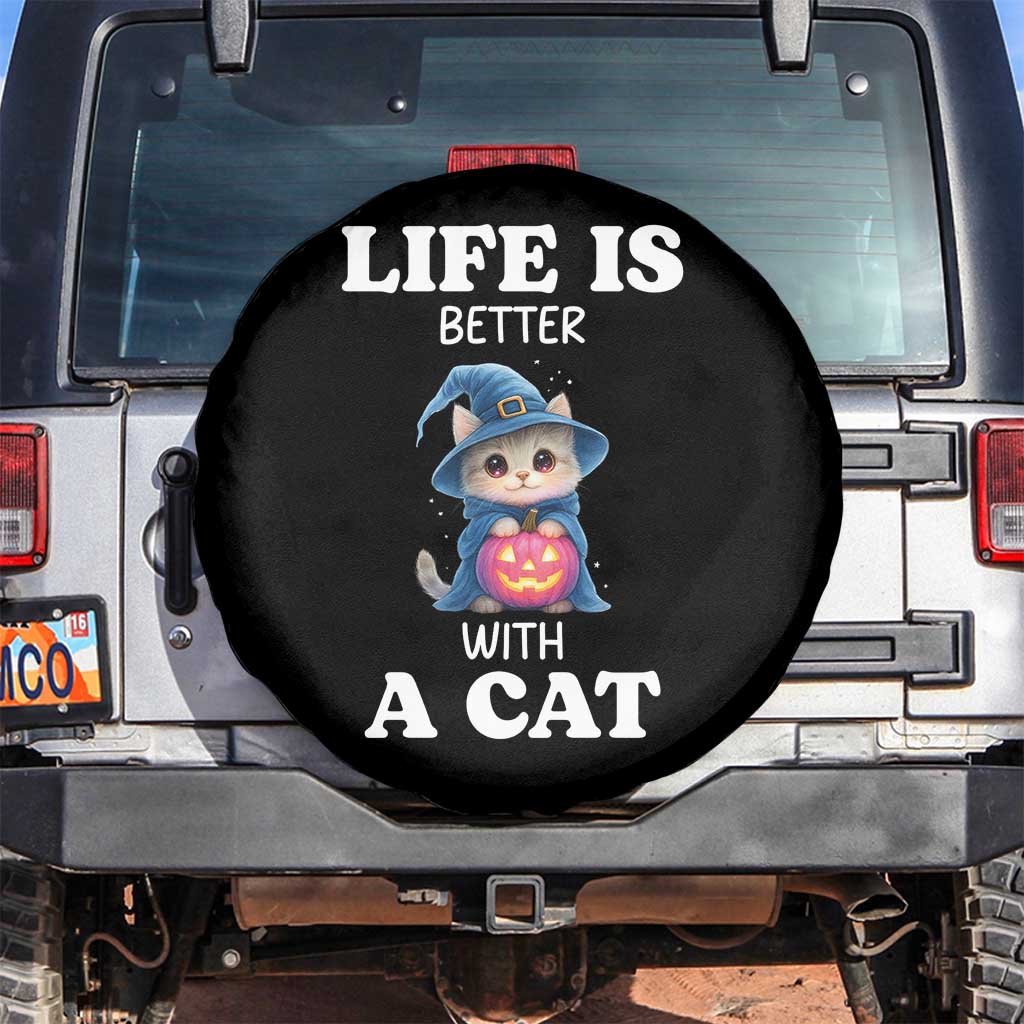 Halloween Kitty Spare Tire Cover Cute Life Is Better With A Cat TS12 No hole Black Print Your Wear