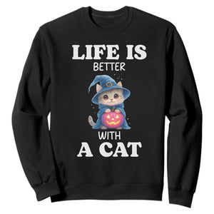 Halloween Kitty Sweatshirt Cute Life Is Better With A Cat TS12 Black Print Your Wear