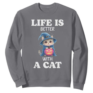 Halloween Kitty Sweatshirt Cute Life Is Better With A Cat TS12 Charcoal Print Your Wear