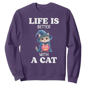 Halloween Kitty Sweatshirt Cute Life Is Better With A Cat TS12 Purple Print Your Wear