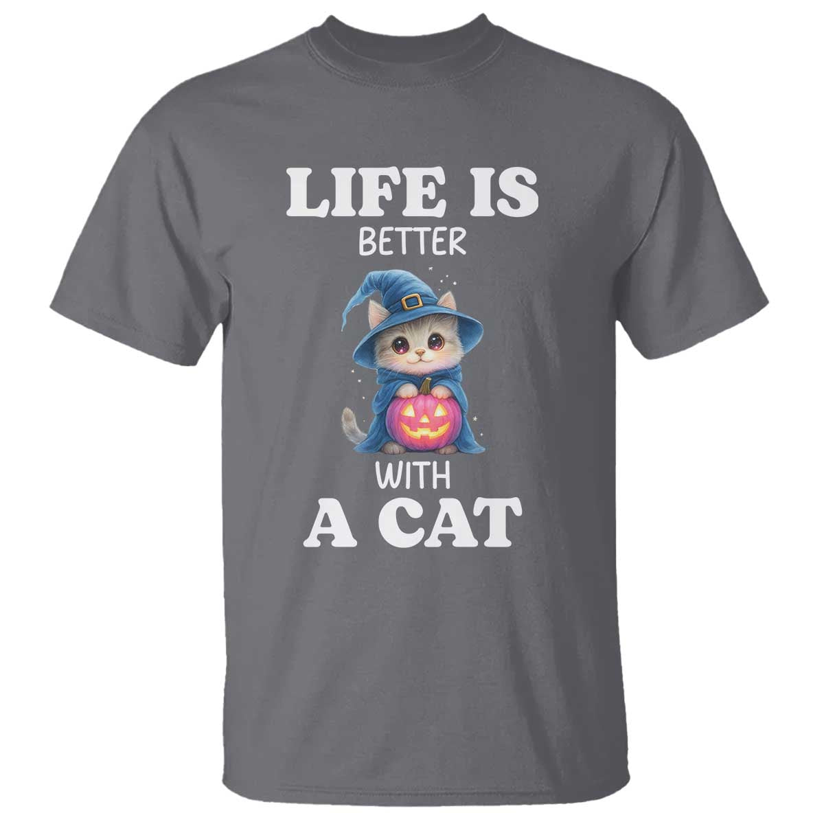 Halloween Kitty T Shirt Cute Life Is Better With A Cat TS12 Charcoal Print Your Wear
