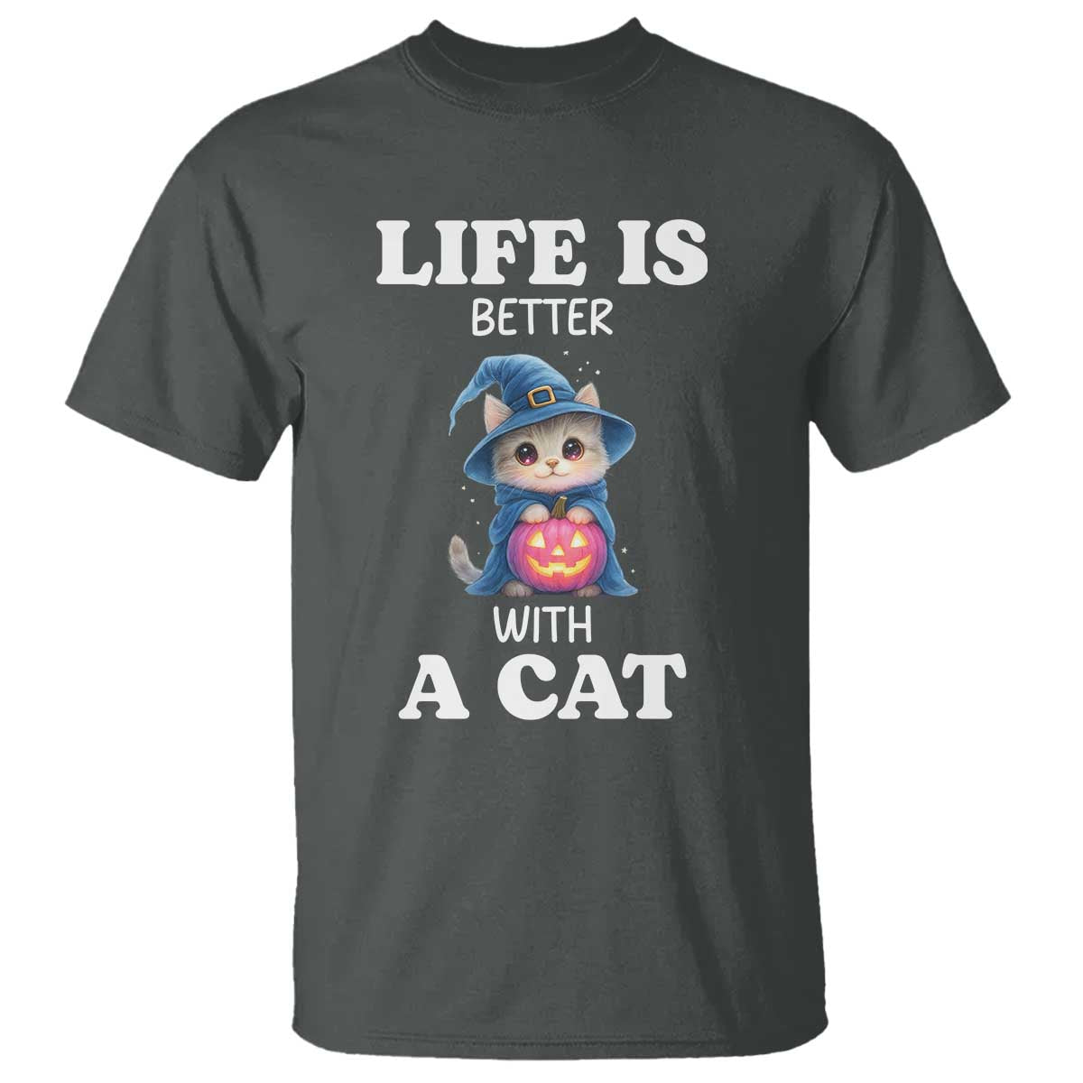 Halloween Kitty T Shirt Cute Life Is Better With A Cat TS12 Dark Heather Print Your Wear