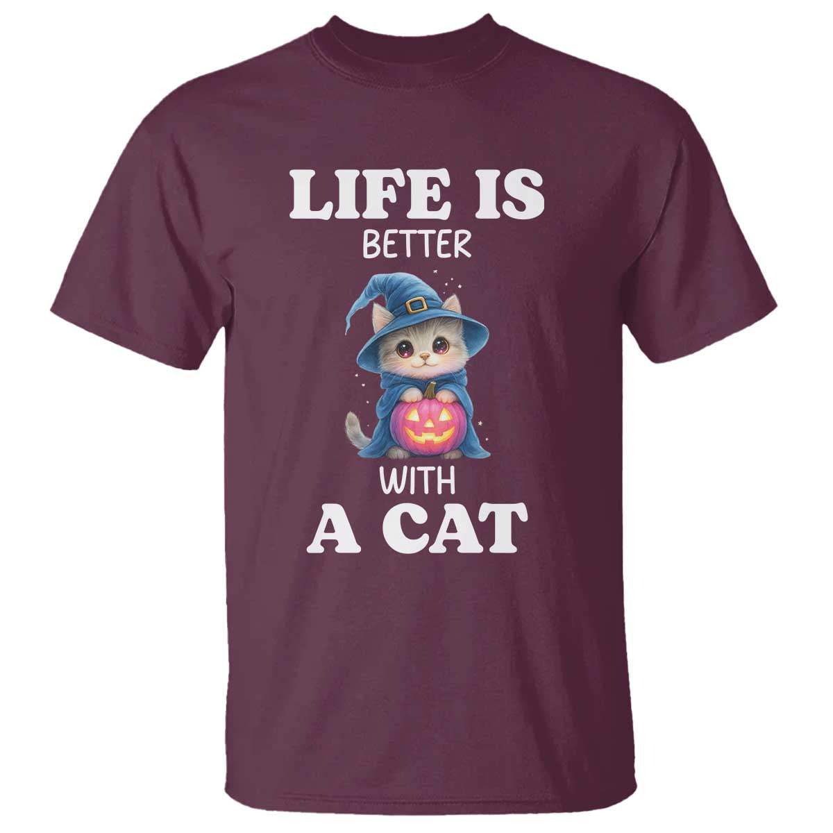 Halloween Kitty T Shirt Cute Life Is Better With A Cat TS12 Maroon Print Your Wear