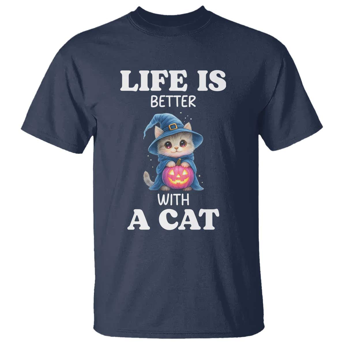 Halloween Kitty T Shirt Cute Life Is Better With A Cat TS12 Navy Print Your Wear