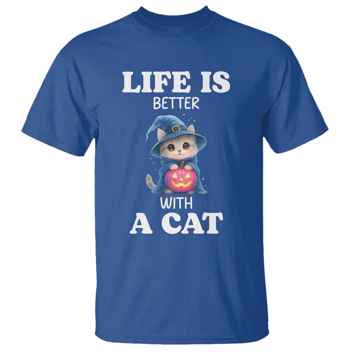 Halloween Kitty T Shirt Cute Life Is Better With A Cat TS12 Royal Blue Print Your Wear
