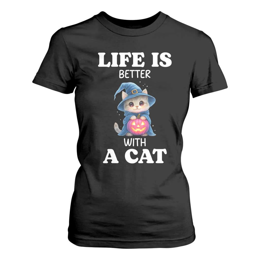 Halloween Kitty T Shirt For Women Cute Life Is Better With A Cat TS12 Black Print Your Wear