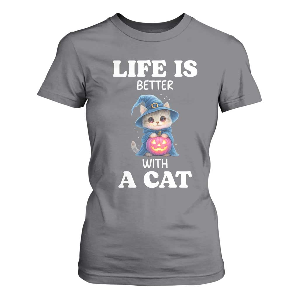Halloween Kitty T Shirt For Women Cute Life Is Better With A Cat TS12 Charcoal Print Your Wear