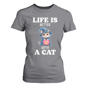Halloween Kitty T Shirt For Women Cute Life Is Better With A Cat TS12 Charcoal Print Your Wear