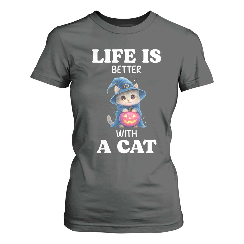 Halloween Kitty T Shirt For Women Cute Life Is Better With A Cat TS12 Dark Heather Print Your Wear