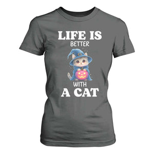 Halloween Kitty T Shirt For Women Cute Life Is Better With A Cat TS12 Dark Heather Print Your Wear