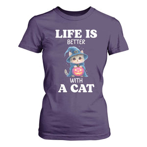 Halloween Kitty T Shirt For Women Cute Life Is Better With A Cat TS12 Purple Print Your Wear