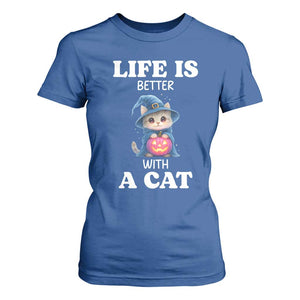 Halloween Kitty T Shirt For Women Cute Life Is Better With A Cat TS12 Royal Blue Print Your Wear