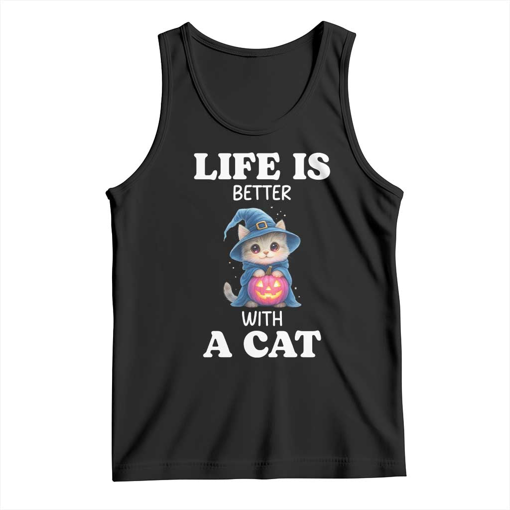 Halloween Kitty Tank Top Cute Life Is Better With A Cat TS12 Black Print Your Wear