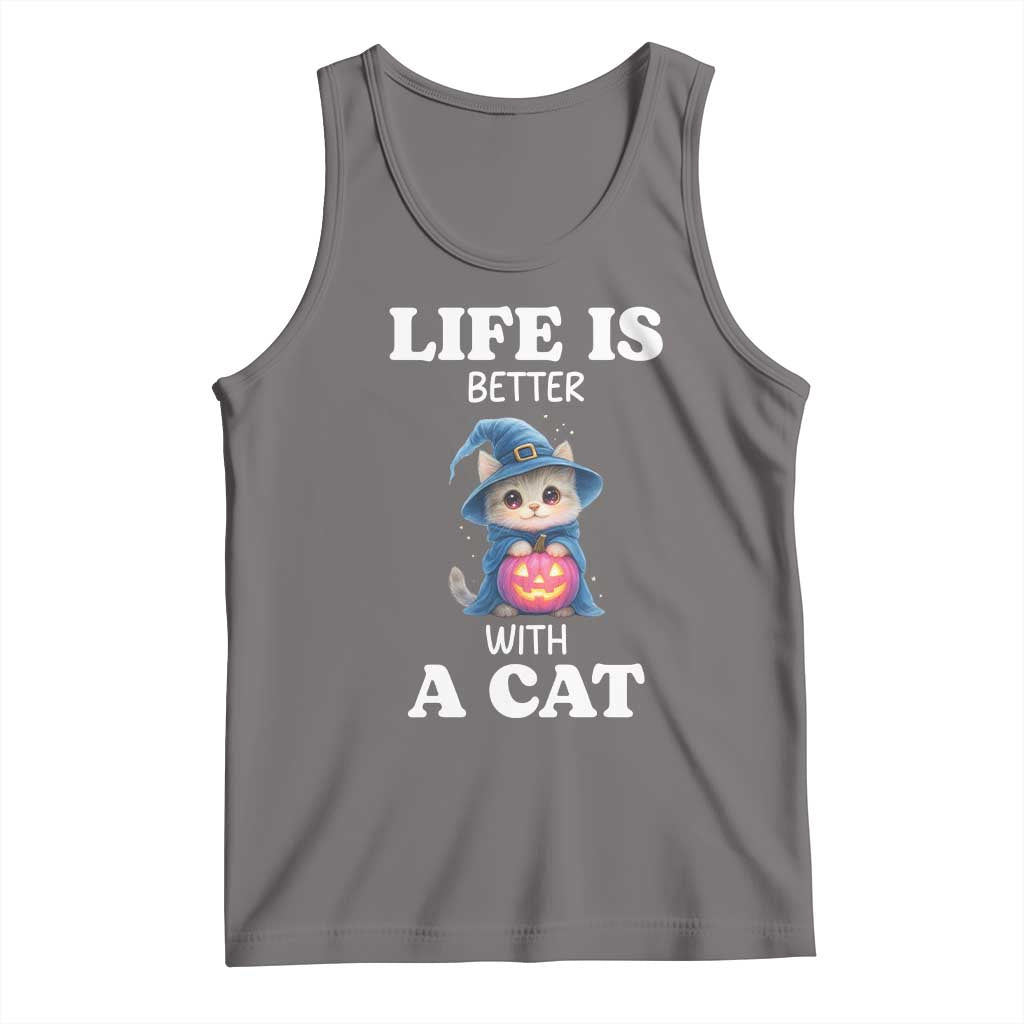 Halloween Kitty Tank Top Cute Life Is Better With A Cat TS12 Deep Heather Print Your Wear