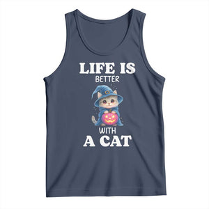 Halloween Kitty Tank Top Cute Life Is Better With A Cat TS12 Navy Print Your Wear
