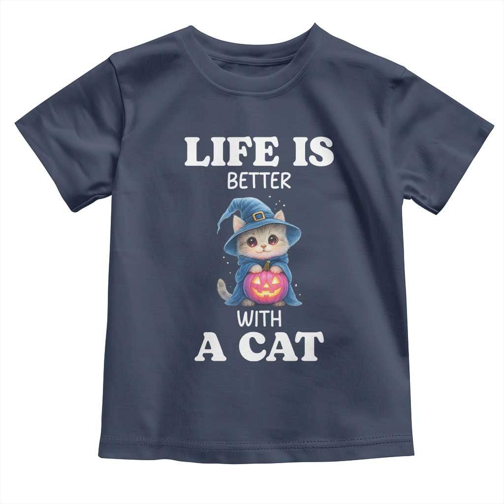 Halloween Kitty Toddler T Shirt Cute Life Is Better With A Cat TS12 Navy Print Your Wear