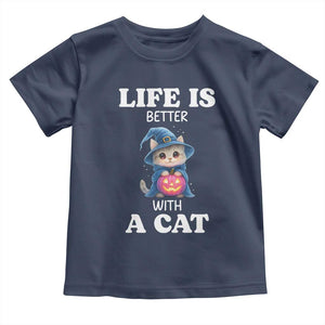 Halloween Kitty Toddler T Shirt Cute Life Is Better With A Cat TS12 Navy Print Your Wear