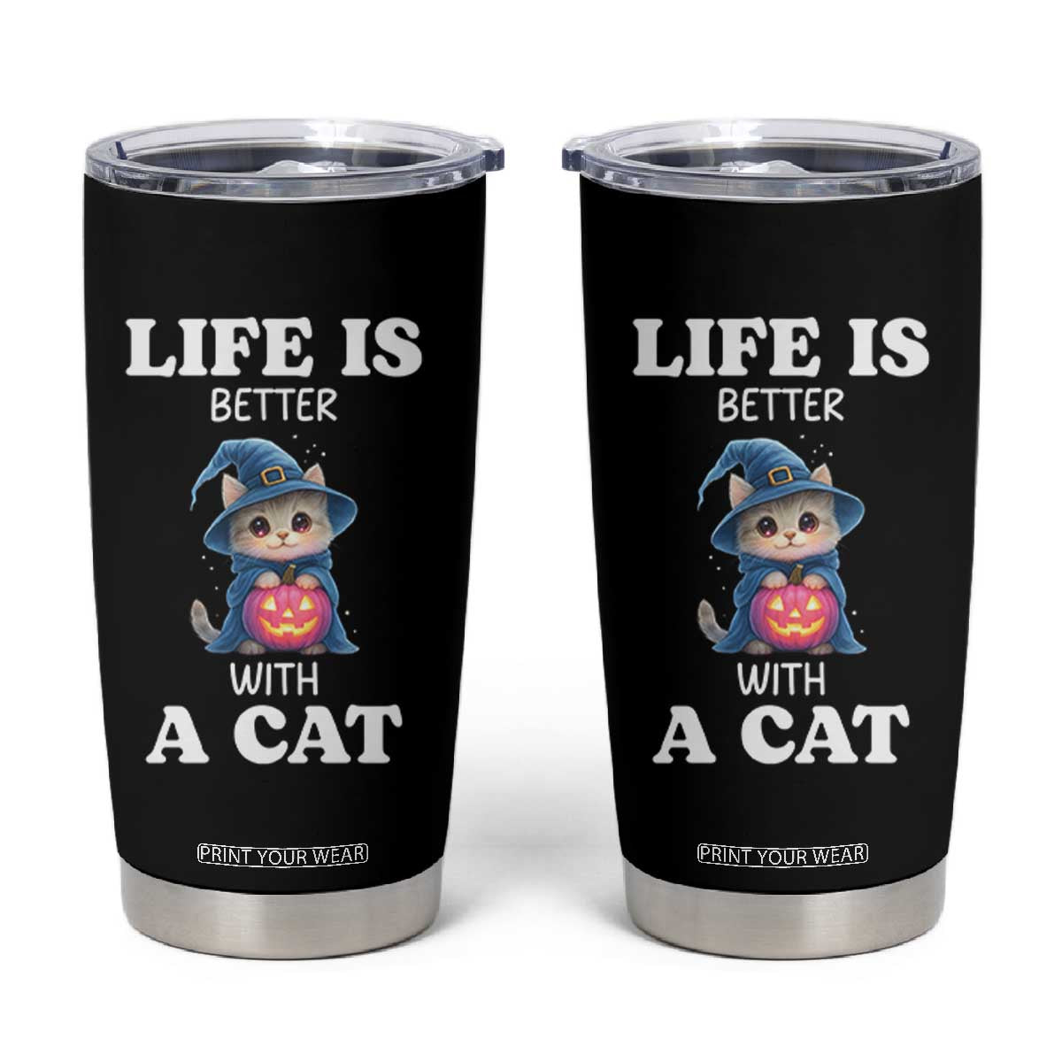 Halloween Kitty Tumbler Cup Cute Life Is Better With A Cat TS12 Black Print Your Wear
