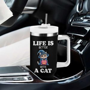 Halloween Kitty Tumbler With Handle Cute Life Is Better With A Cat TS12 Print Your Wear