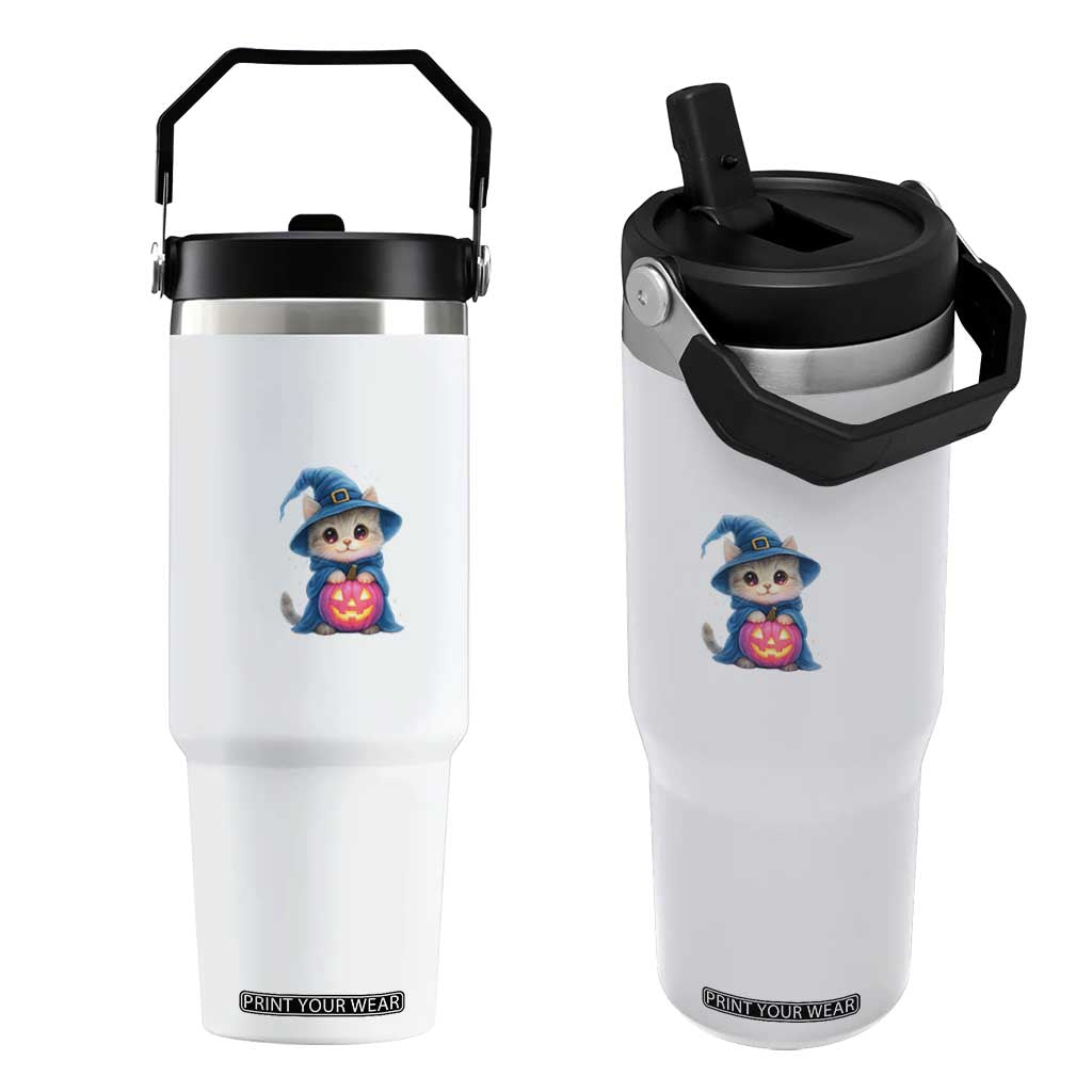 Halloween Kitty Flip Straw Tumbler Cute Life Is Better With A Cat TS12 One Size: 30 oz White Print Your Wear