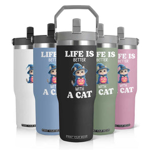 Halloween Kitty Flip Straw Tumbler Cute Life Is Better With A Cat TS12 Print Your Wear