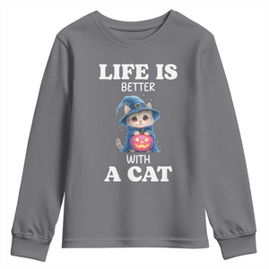Halloween Kitty Youth Sweatshirt Cute Life Is Better With A Cat TS12 Charcoal Print Your Wear