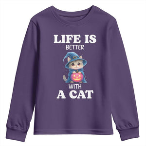 Halloween Kitty Youth Sweatshirt Cute Life Is Better With A Cat TS12 Purple Print Your Wear