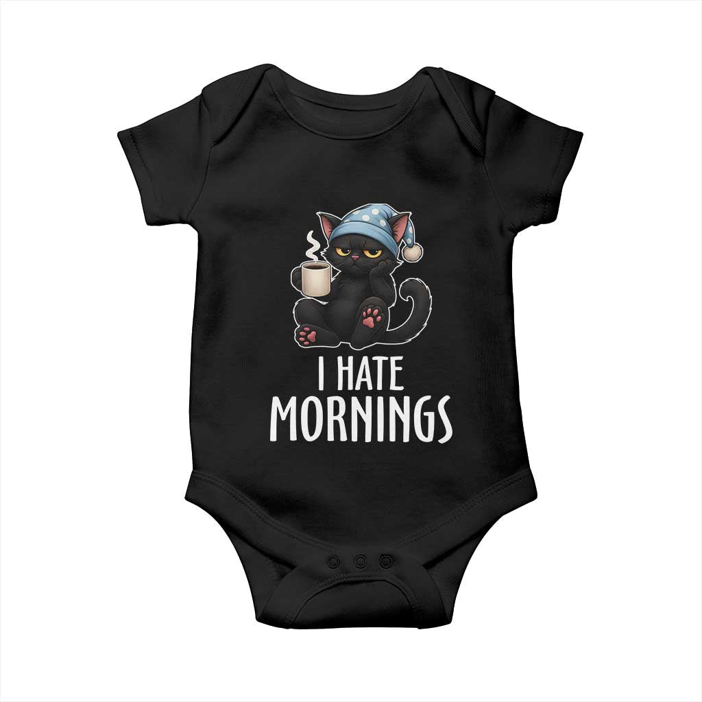 Funny I Hate Mornings Baby Onesie Cute Lazy Cat Drink Coffee TS12 Black Print Your Wear